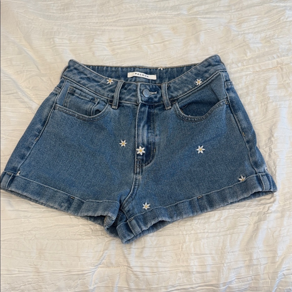 PacSun Blue Denim Shorts embroidered